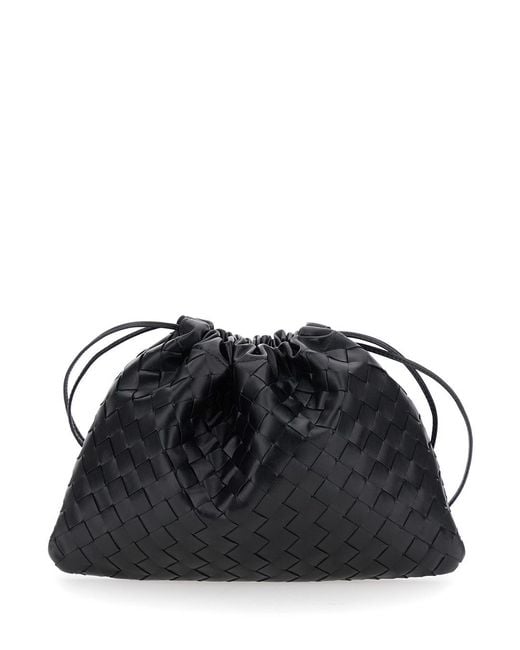 Bottega Veneta Black Shoulder Bag With Drawstring Closure And All-Over Intrecciato Motif