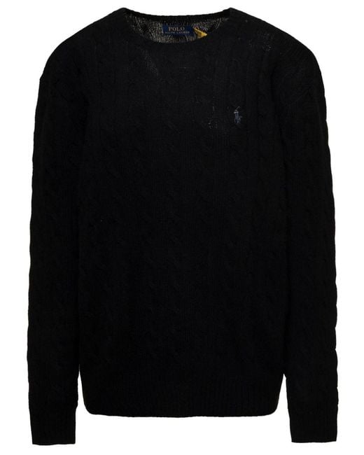 Polo Ralph Lauren Black Sweater With Braided Design And Logo On The Fr for men