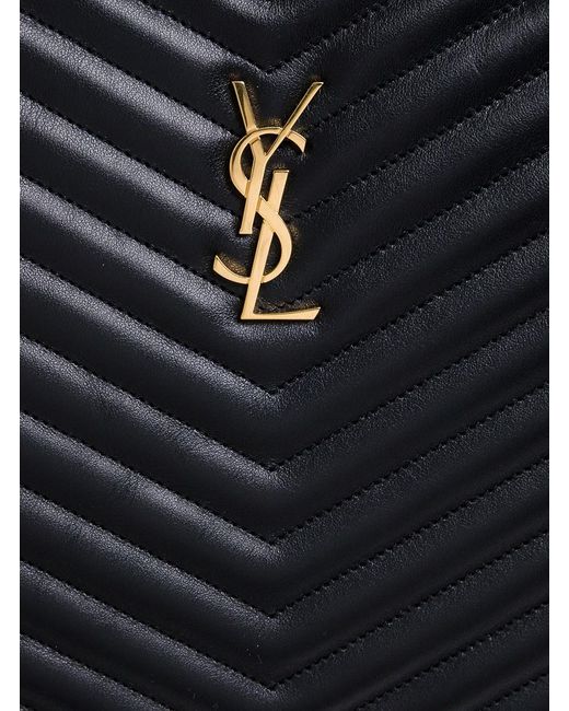 Saint Laurent Black Jolie Chevron Leather Handbag With Metal Logo