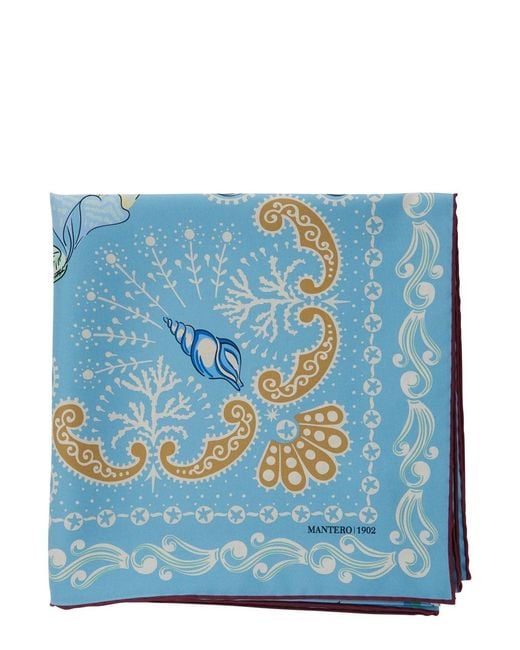 Mantero 1902 Blue Scarf With All-Over Print