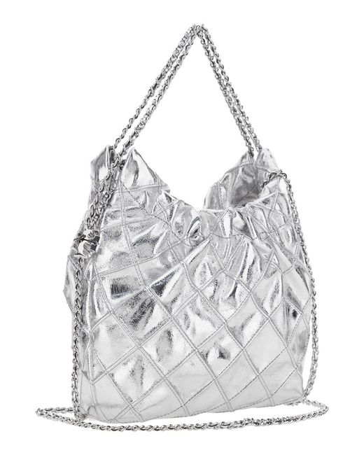 Tory Burch White 'Fleming Mini' Colored Shoulder Bag With Chain Strap And Metallic Pendant With Logo