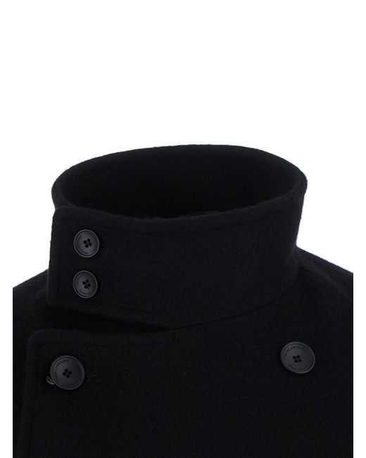 Tagliatore Black Double-Breasted Coat With Notched Revers for men