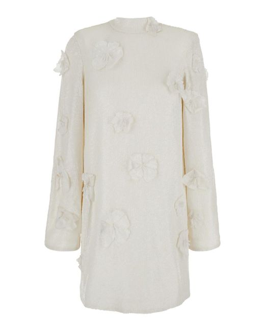 ROTATE BIRGER CHRISTENSEN White Mini Dress With Sequins And Flowers