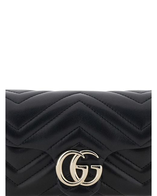 Gucci Black 'Ophidia' Mini Bag With Chain Strap And Gg Plate On Front