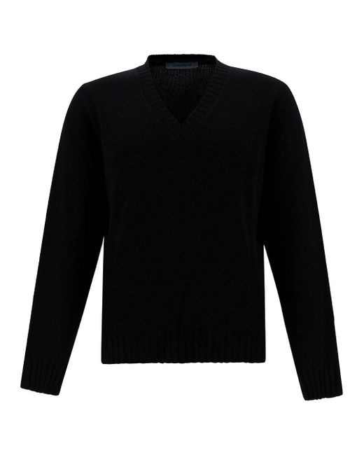 GAUDENZI Black Sweater With V-Neck And Ribbed Finishes for men