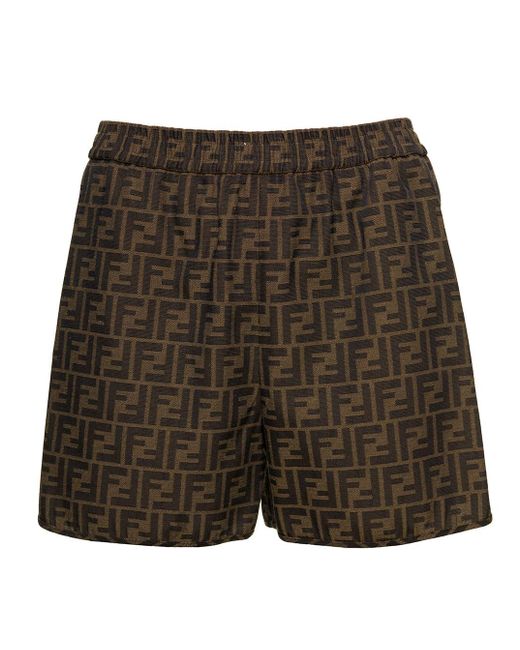 Fendi Brown All-over Ff Monogram Shorts In Cotton Blend Woman