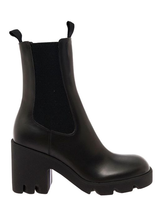 Burberry Black Chelsea Boots With Platform And Elastic Inserts In Leather