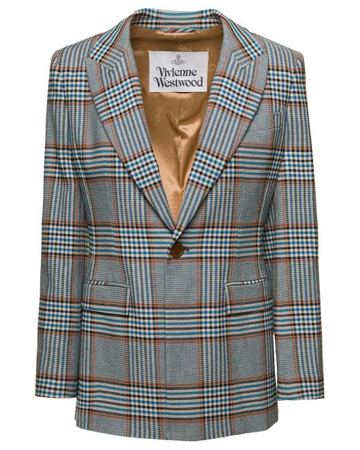 Vivienne Westwood Gray Single-Breasted Jacket With All-Over Check Moti