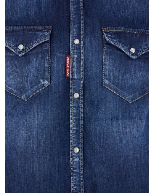 DSquared² Blue Long-Sleeved Shirt With Classic Collar And Two Front Pockets for men