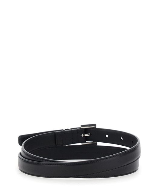 Saint Laurent White Belt With Square Buckle And Cassandre Plaque