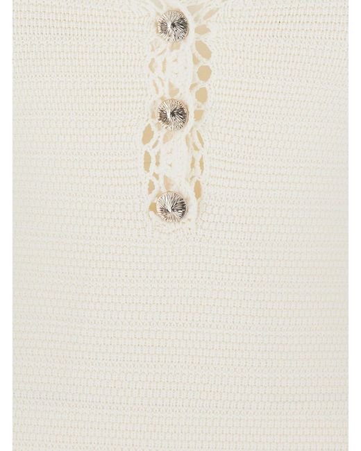 Twinset White Long Dress 'Long Dress' With V-Neck And Long Sleeves In
