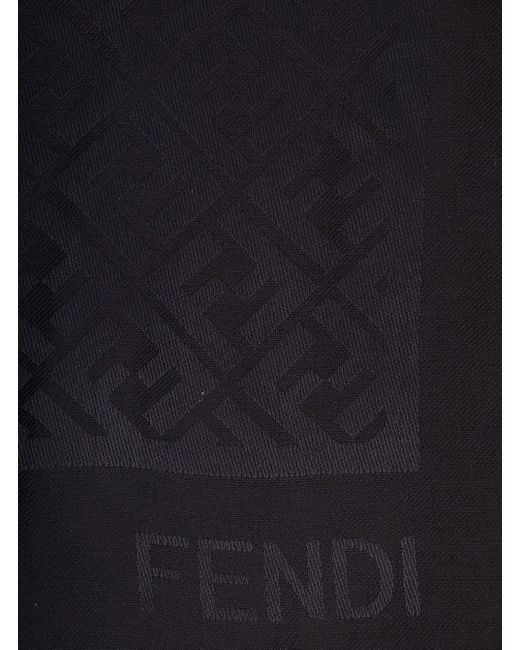 Fendi Blue Ff Silk And Wool Scarf