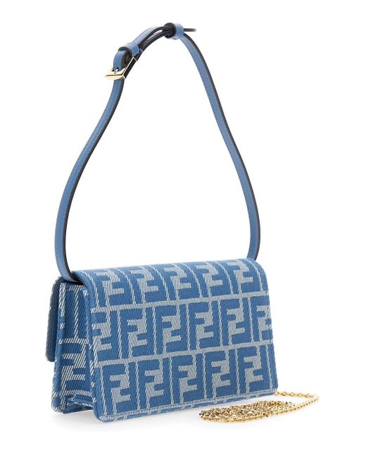 Fendi Blue Crossbody Bag With All-Over Ff Motif And Metallic Ff Plaque