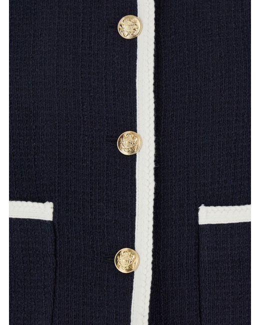 DUNST Blue Jacket With Round Neck And Front Jewel Button Cllosure