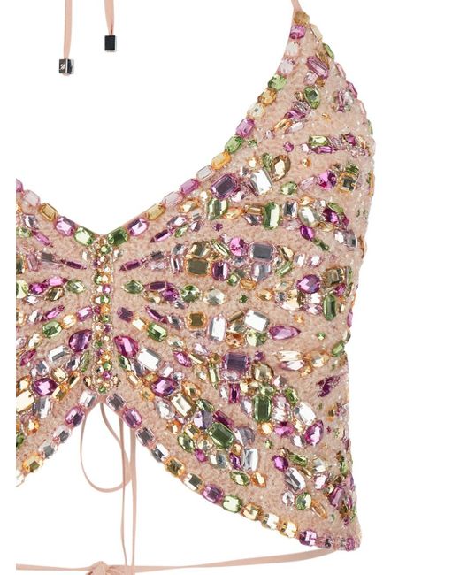 Blumarine Pink Butterfly Cropped Top With Rhinestones