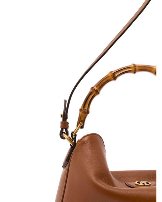 Gucci 'medium Diana' Brown Shoulder Bag With Bamboo Handle And Double G Detail In Leather