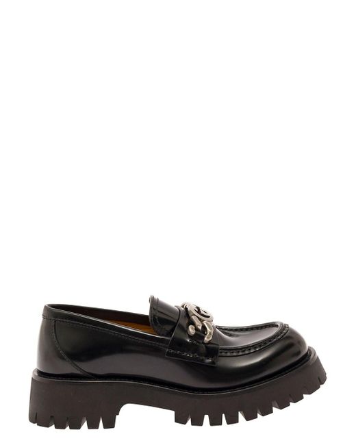 Gucci White 'Jeanne' Loafers With Interlocking G Detail And Lug Sole I