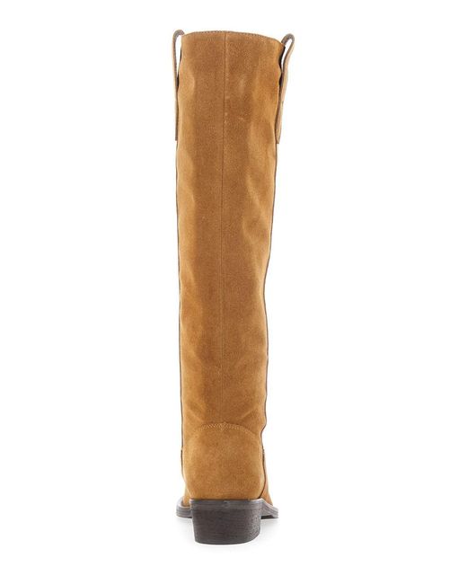 Via Roma 15 Brown Boots With Almond Toe And Low Block Heel