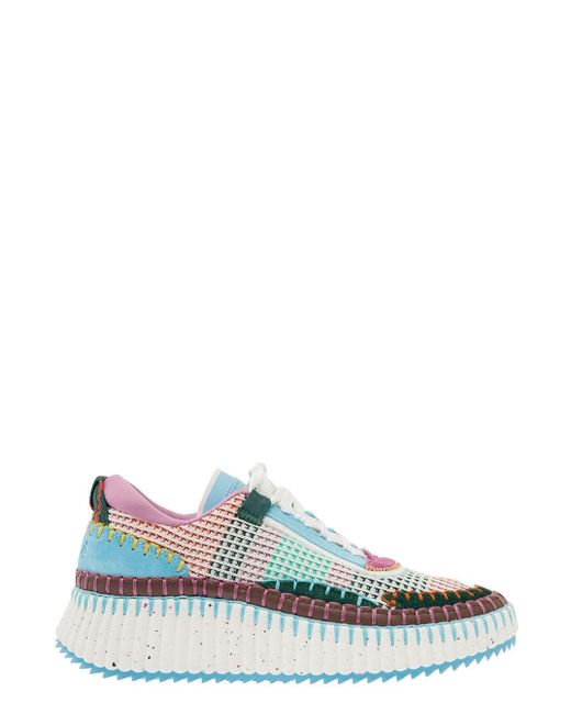 Chloé Blue Multicolor Nama Sneakers With Mesh Design In Fabric Woman