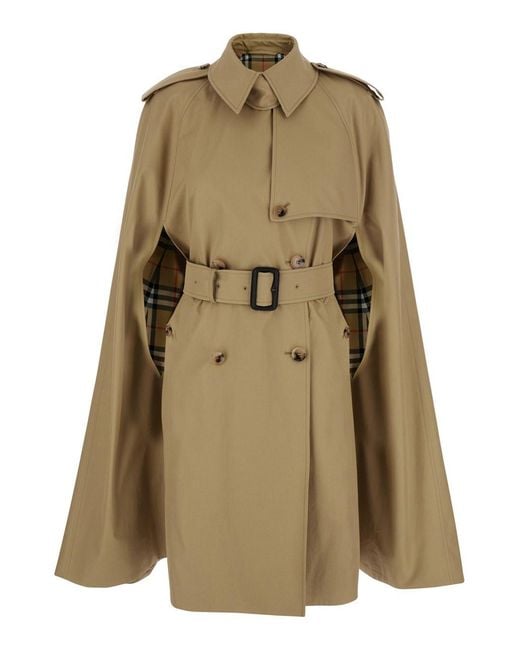 Burberry Natural 'Bellemont' Cape With Classic Collar And Front Belt