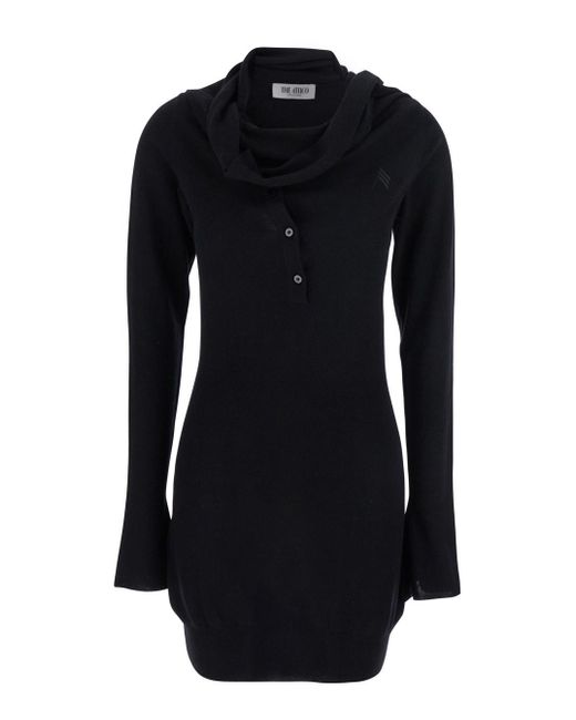 The Attico Black Mini Dress With Cowl Neck And Flared Sleeves