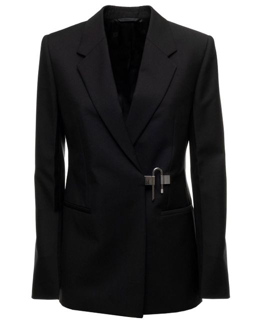 Givenchy Black Double-breasted Wool And Mohair Blazer With U-lock Detail Woman