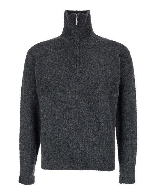 TONYWACK Gray High Neck Swater With Zip for men