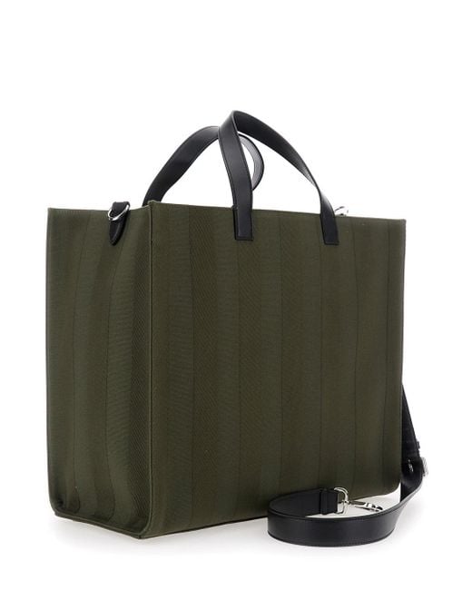 Fendi Black Shopper With Vertical Stripes Motif And Club Patch On The Front for men