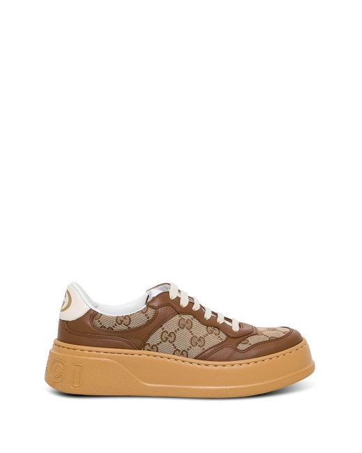 Gucci Brown gg Fabric And Leather Sneakers