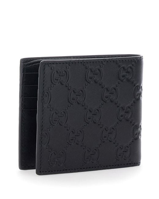 Gucci Black 'Emblem' Bi-Fold Wallet With Embossed Gg Motif for men