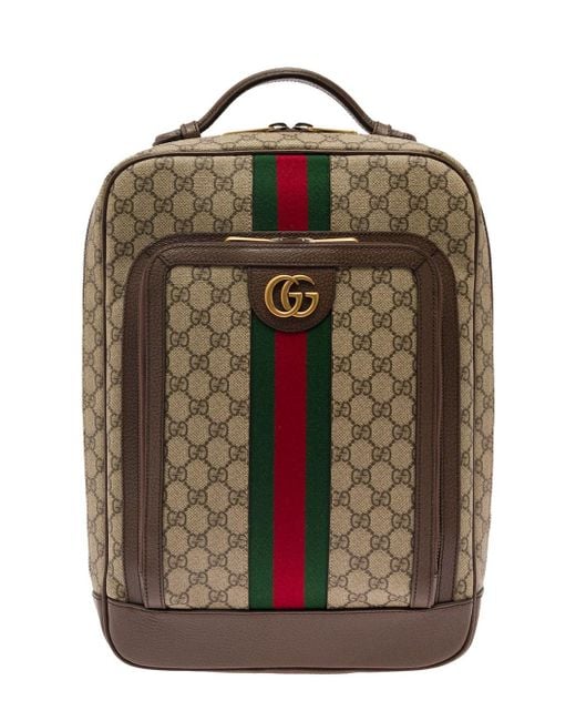 Gucci Natural 'ophidia gg M' And Ebony Backpack With Web Detail And Double G In gg Supreme Canvas for men
