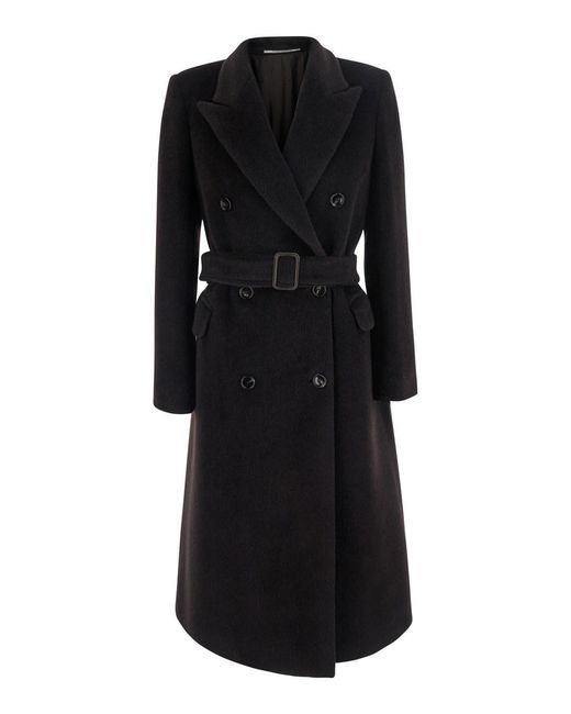 Tagliatore Black 'Jole' Double-Breasted Coat With Peak Revers And Waist Belt