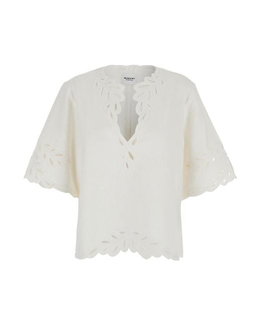 Top 'Shana' Con Scollo A V E Orlo A Smerlo di Isabel Marant in White