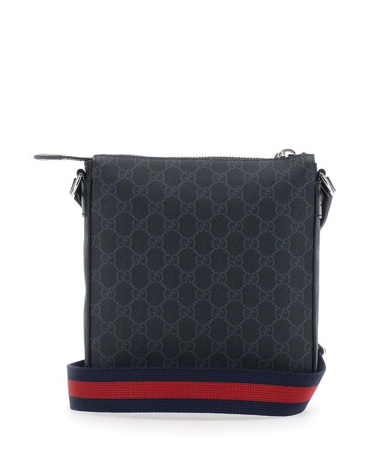 Gucci Black Crossbody Bag With Adjustable Shoulder Strap With Web Motif And One Zip Pocket On The Front for men