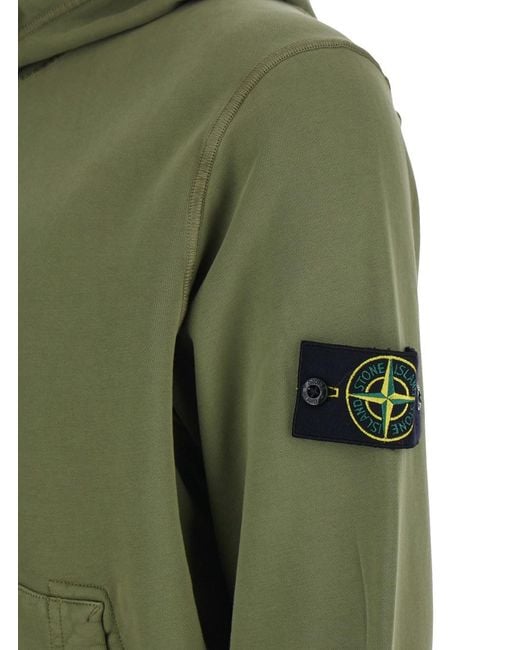 Stone Island Green Hoodie With Drawstring Hood And Logo Patch On The Sleeve for men