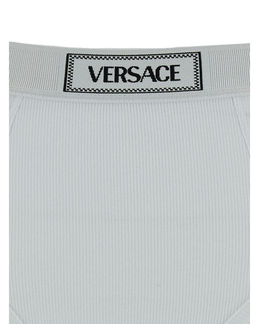 Versace Gray Ribbed High-Waisted Underwear With Logo Detail