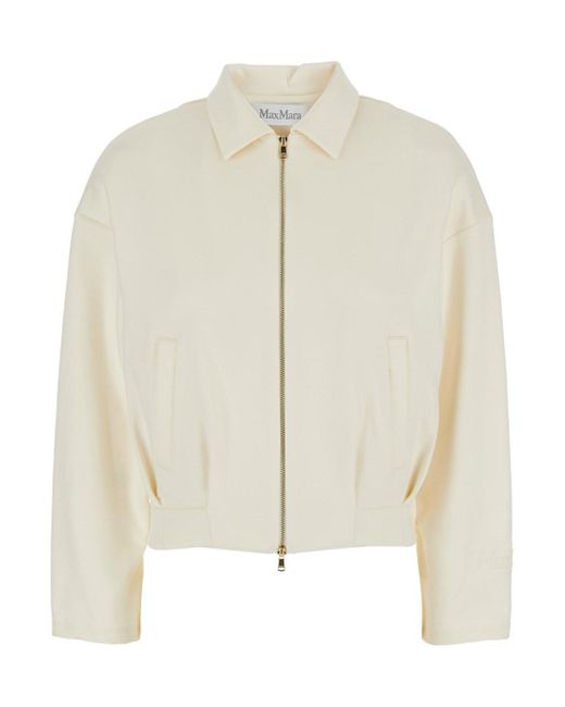 Max Mara Pure White 'Argenta' Sweatshirt With Front Zip Closure And Cla