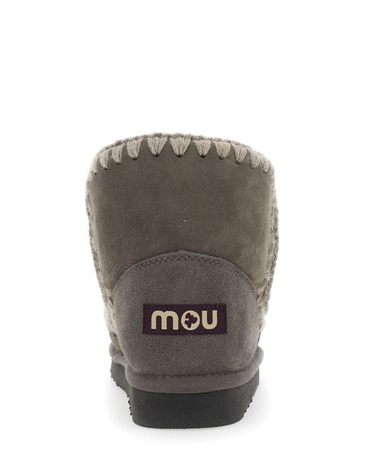 Mou Brown 'Eskimo' Ankle Boots With Crochet Details And Logo Patch On T