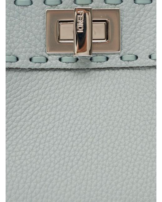 Fendi Metallic 'Mini Peekaboo' Lighrt Handbag With 220 Hand-Sewn Topstitch