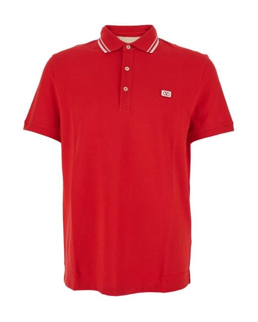 Valentino Red Polo Shirt With Classic Collar With Stirped Detail And for men