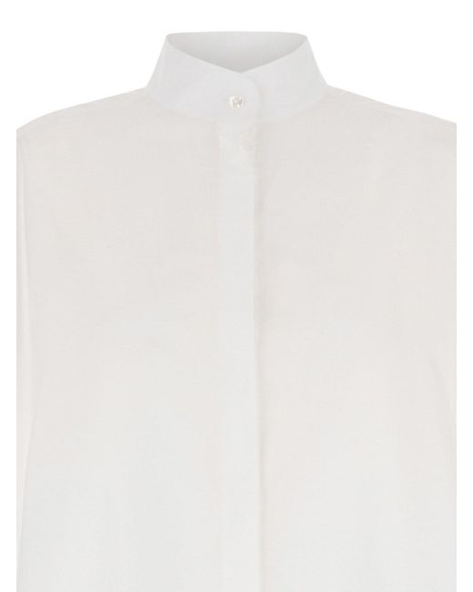The Row White Maxi Chemisier Dress With Stand-Up Collar
