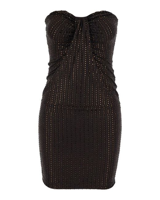 VENUJA Black Crystal Strapless Mini Dress With Elegant Details And Tech Fabr