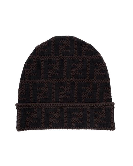 Fendi Brown Ff Man's Black And Wool Hat for men