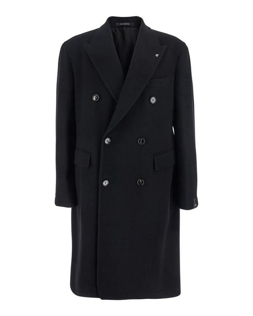 Tagliatore Black 'Londra' Oversized Double-Breasted Coat for men