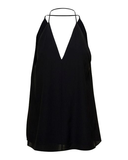 Totême Black Silk Top With Double Halter Neck