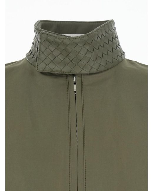Bottega Veneta Green Bomber Jacket With Intreccio Motif On The Collar for men