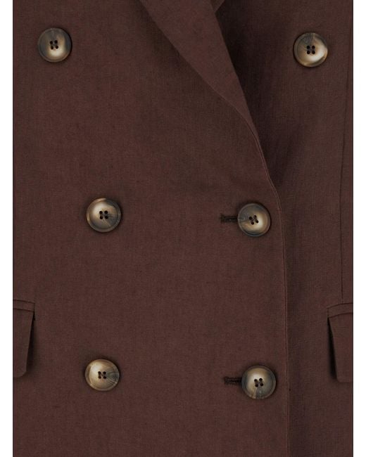Le Plain Brown Double-Breasted Jacket With Peak Revers