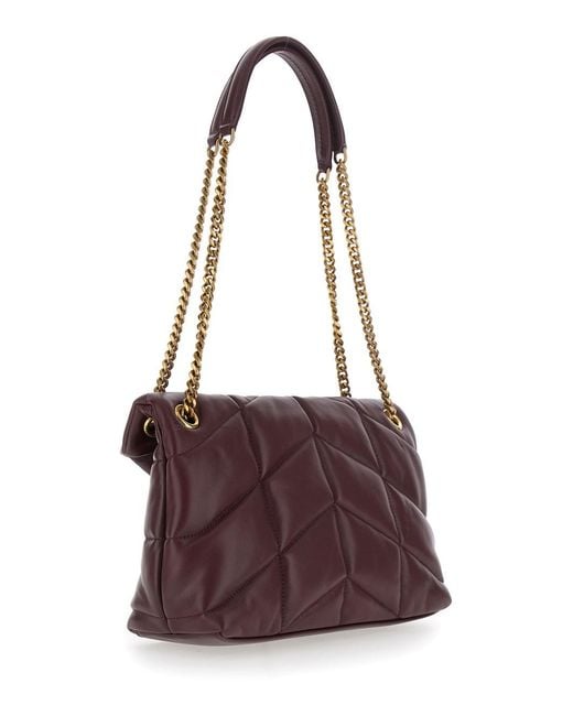 Saint Laurent Purple Bordeaux Crossbody Bag With Sliding Chain Strap And Cassandre Plaque On Front