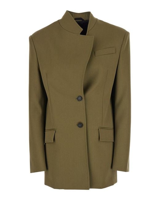The Attico Green Solid Mandarin Collar Blazer