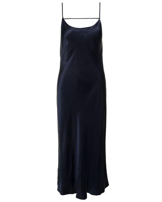 The Row Blue Long E Dress With Draped Open Back In Cupro Woman